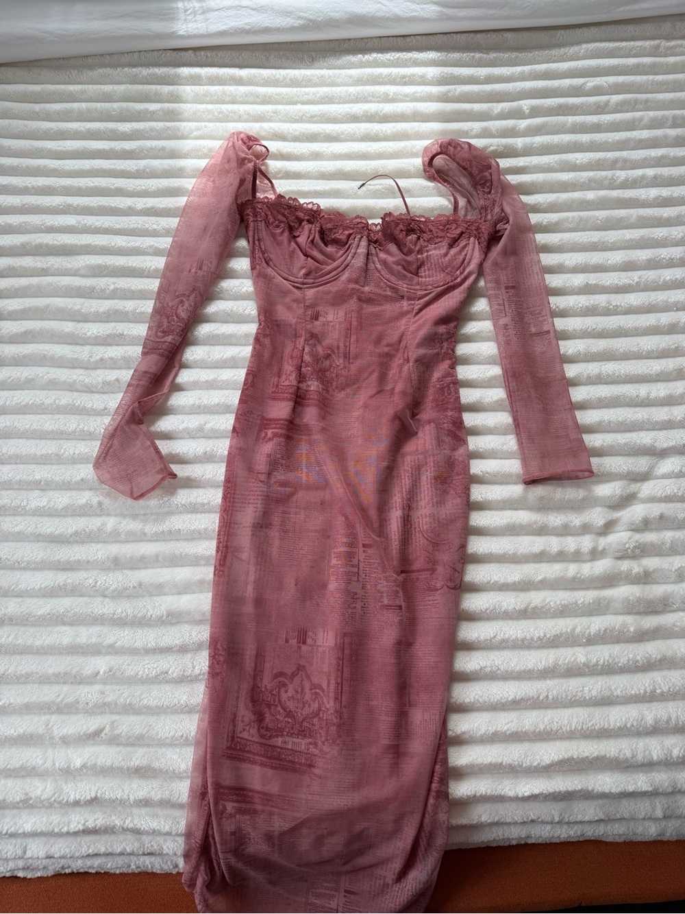 House of CB Dusty Rose Long Sleeve Sheer Midi Dress